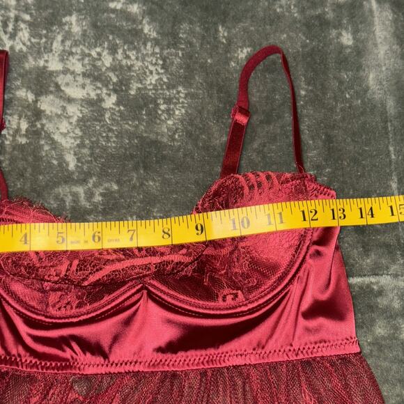 Coquette Babydoll Lingerie Women's Small Red Sheer Lace Detail Straps Underwire - Picture 9 of 9